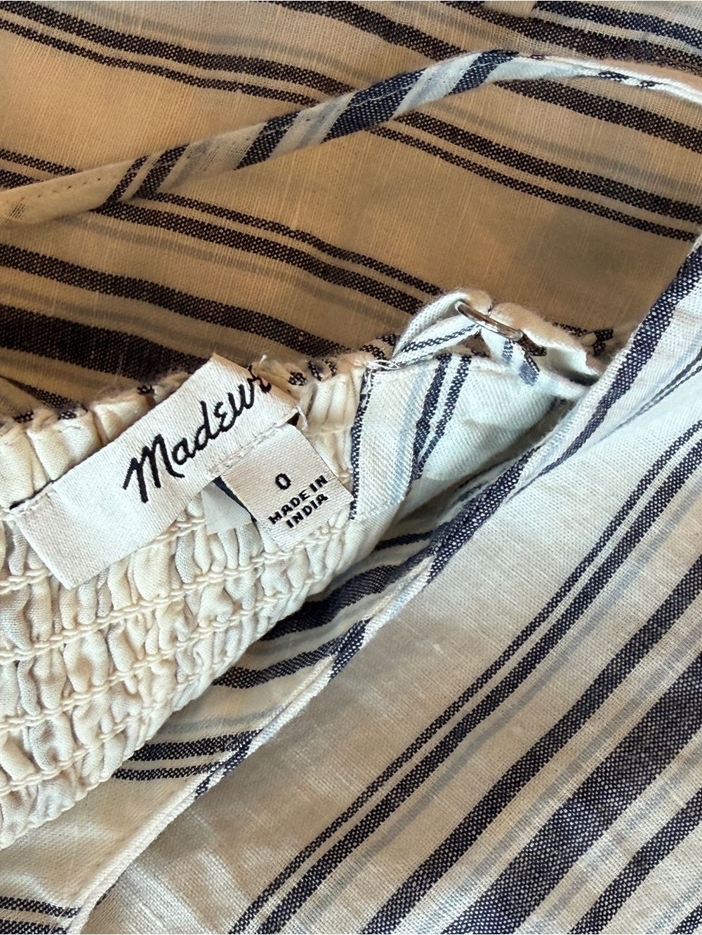 Ruched Squareneck Tank in Linen-Cotton Stripe - Picture 3 of 4